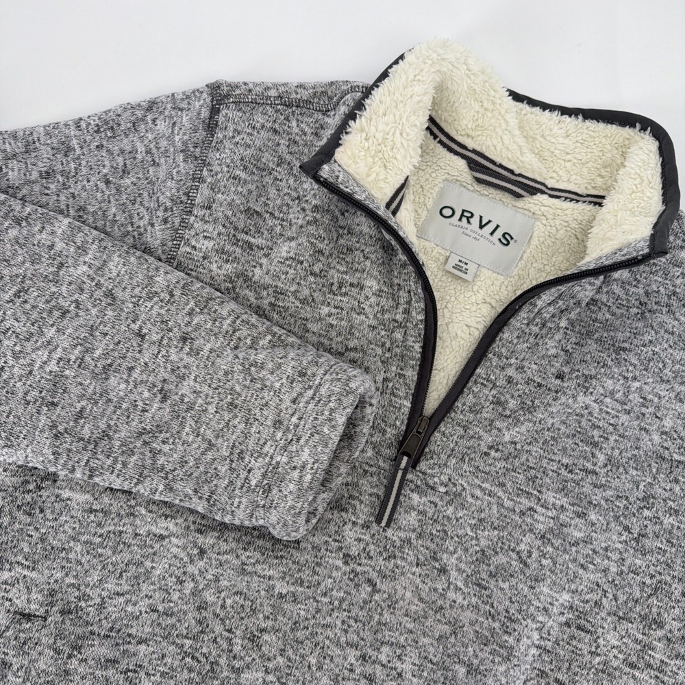 Orvis Sweater Mens Medium Long Sleeve 1/4 Zip Sweatshirt Gray Casual Pullover
